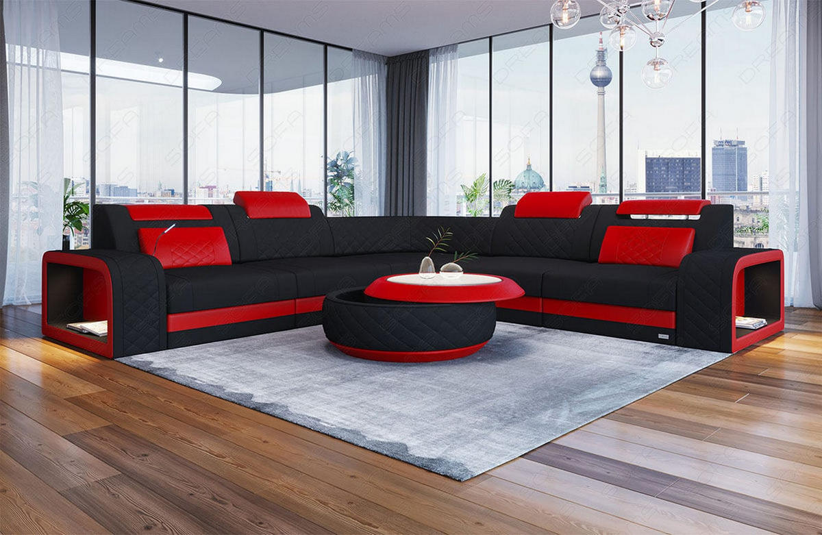 ECKSOFA Sofa Foggia Schwarz Rot Mikrofaserstoff - Schwarz, Kunststoff (294/294cm)