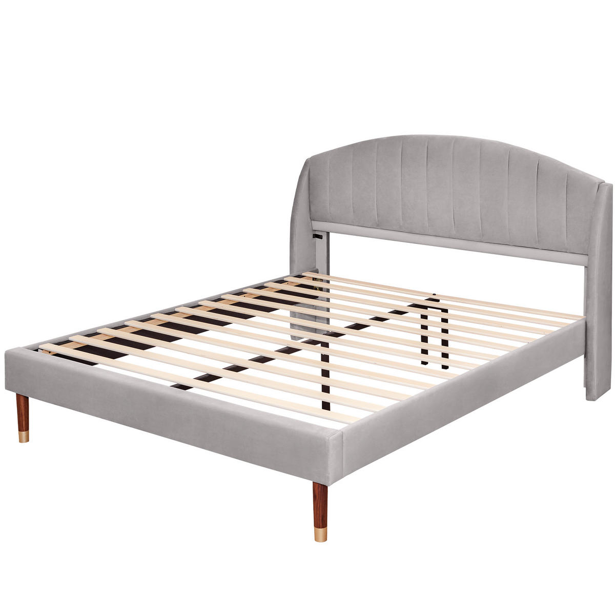 POLSTERBETT 160/200 cm Grau mit Lattenrost und Kopfteil aus Samt - Grau, Textil (160/200cm) - OKWISH