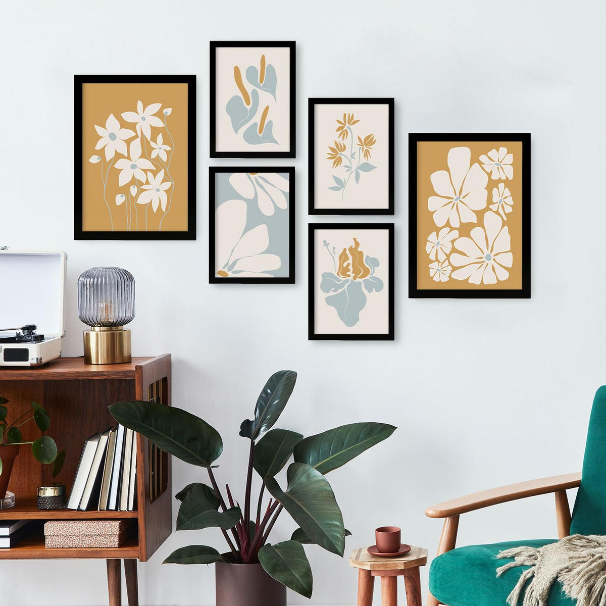 POSTER Set Mit 6 Blumenrahmen 2 In Blume Zusammenfassung Ästhetische Dekorative Gemälde Für Ihr Wohnzimmer Zuhause A3 & A4 Schwarzer Rahmen - Schwarz, Papier (29/3cm) - Nacnic