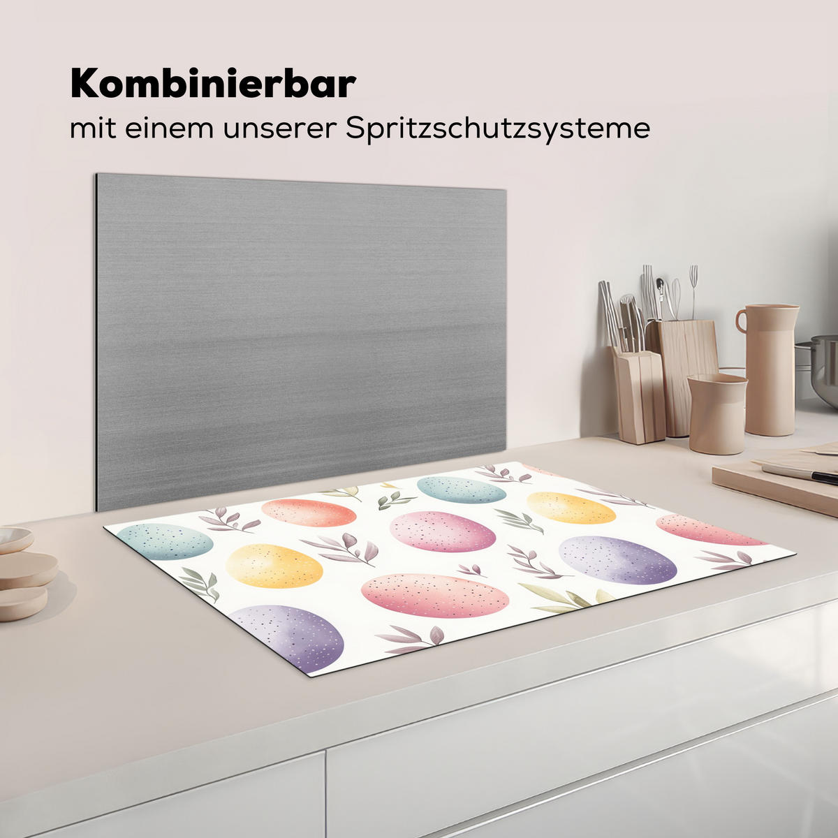 HERDABDECKPLATTE Eier - Bunt - Muster Induktionsmatte 77x51 cm - Weiß, Kunststoff (77/51/0.2cm) - MuchoWow