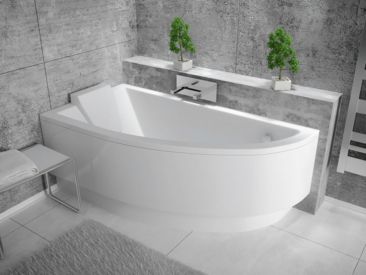BADEWANNE Eckwanne PRAKTIKA 150/70 Links mit Styro Ablauf Füße - Weiß, Kunststoff (70/58.5/150cm) - bad land