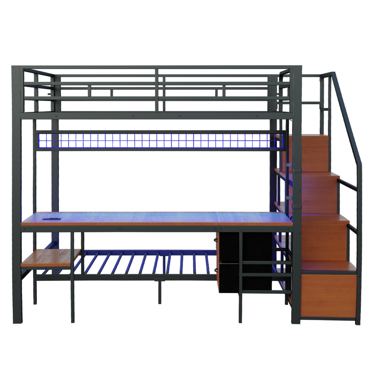 HOCHBETT mit Schreibtisch 140/200 cm in Schwarz – mit Unterbett 90/200 cm und Leiter - Schwarz, Metall (140/200cm) - BEAOK