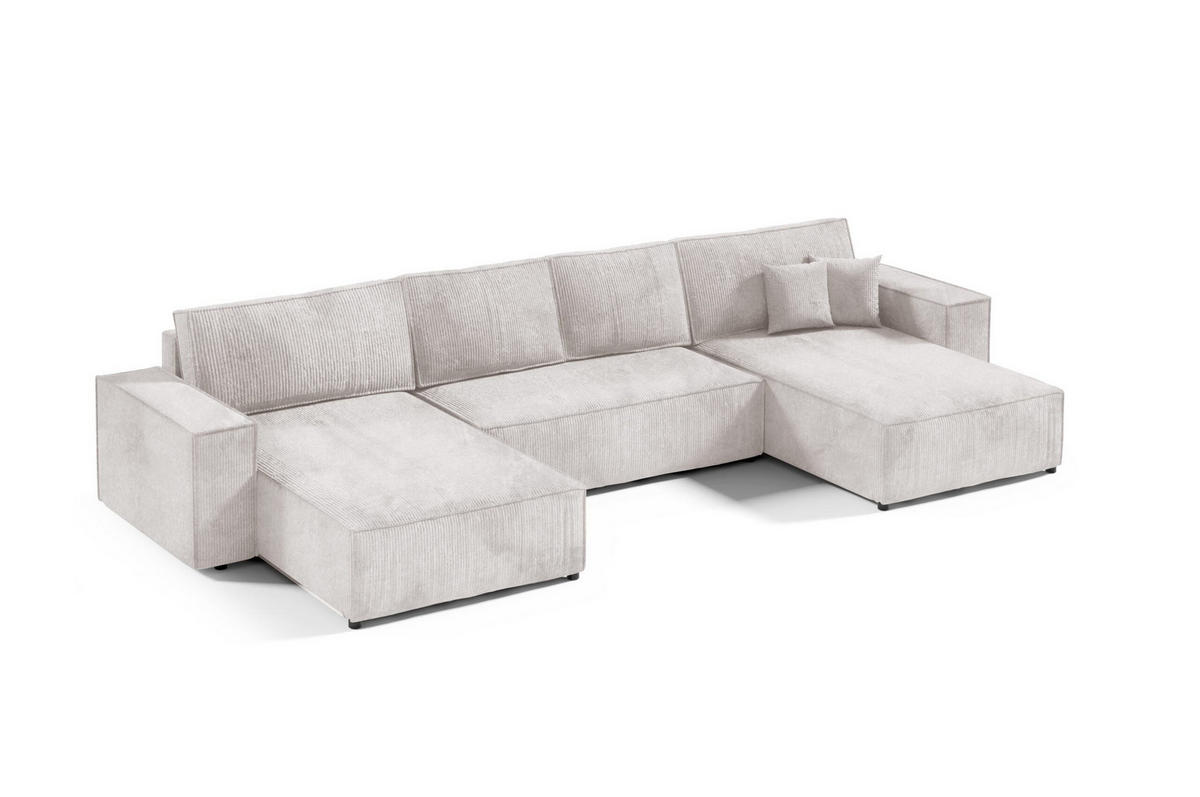 WOHNLANDSCHAFT mit Schlaffunktion Cremig - Hellgrau, Textil (398/70/185cm) - Furnisell
