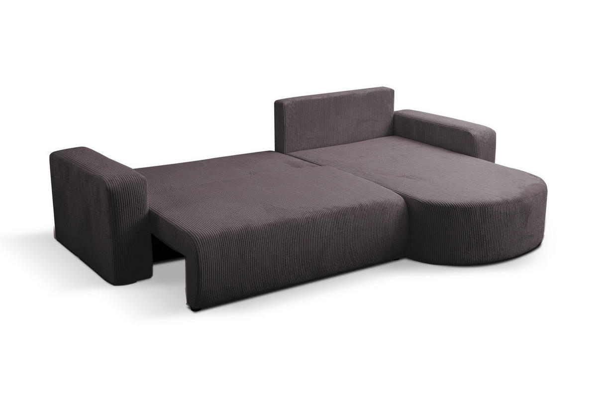 ECKSOFA TOKIO mit Schlaffunktion und Bettkasten, Farbe: Dunkelgrau, Cordstoff, Ottomane Universal - Dunkelgrau, Textil (275/170cm)