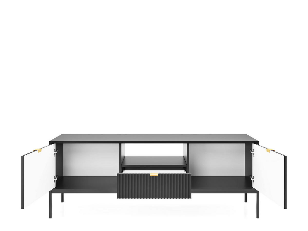 TV-SCHRANK Font 154x56x39 cm - Lowboard mit Stauraum - Tv Ständer aus Laminierter Spanplatte - Schwarz - Schwarz, Holzwerkstoff (154/56/39cm) - Chilly