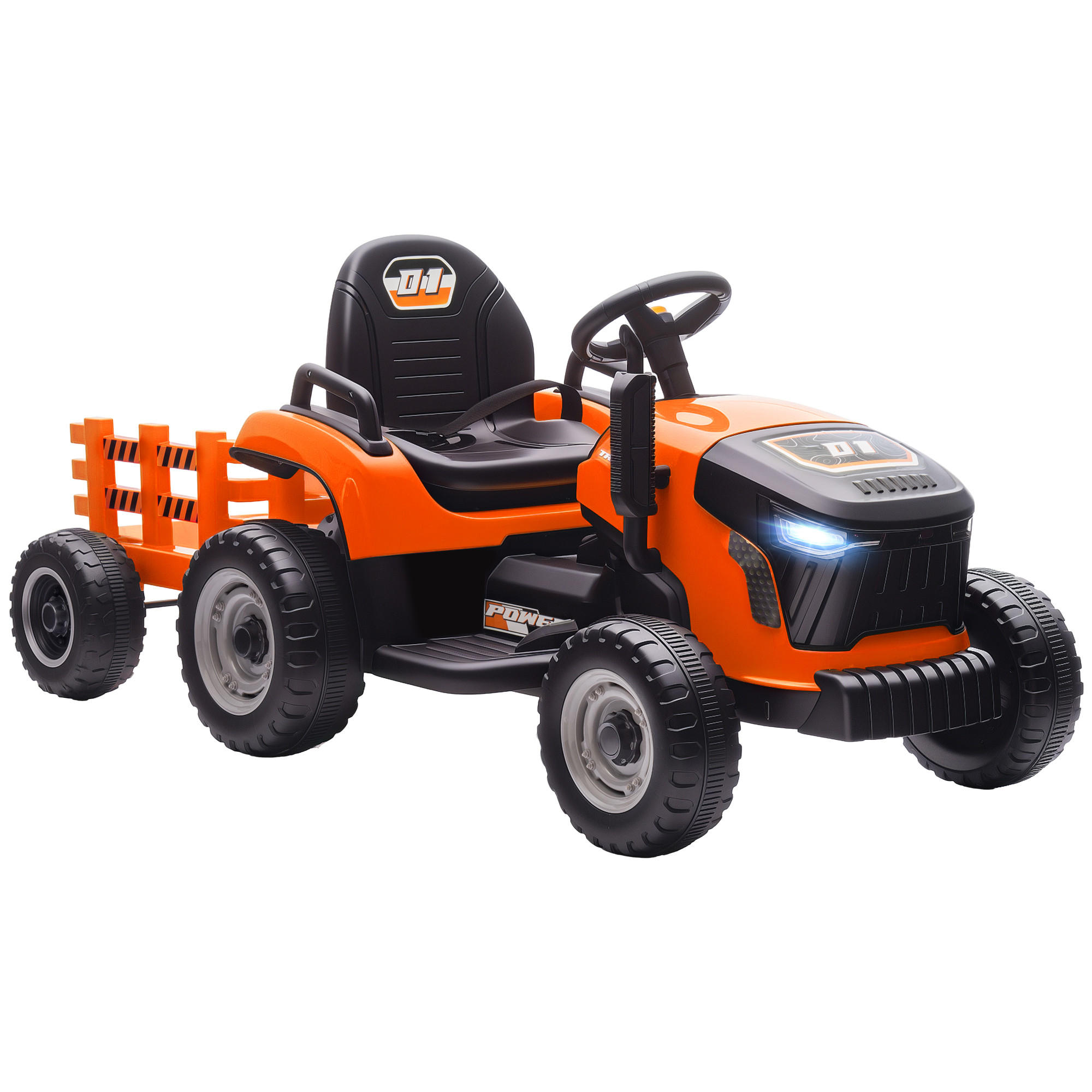 AIYAPLAY DĚTSKÉ ELEKTROAUTO 3 rychlosti s přívěsem, 2 motory, pro děti od 3 do 8 let, oranžové