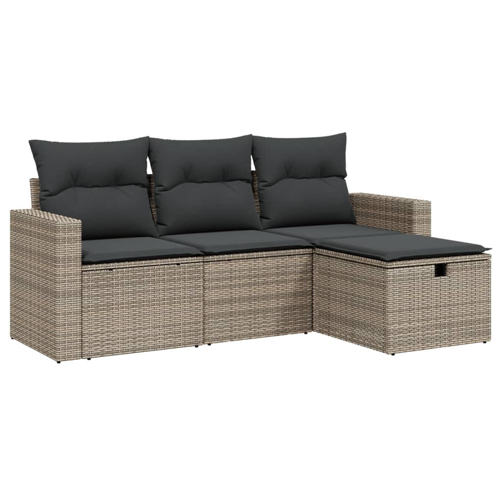 GARTEN-SOFAGARNITUR 4-teilig Mit Kissen Grau Poly Rattan - Grau, Kunststoff - vidaXL