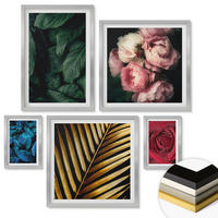 WANDBILDER 5er Set - 50x50 cm & 20x30 cm & 40x60 cm Silberner Rahmen - Abstrakte schwarze Muster - Silberfarben, Kunststoff (40/60cm) - ArtPrintCave