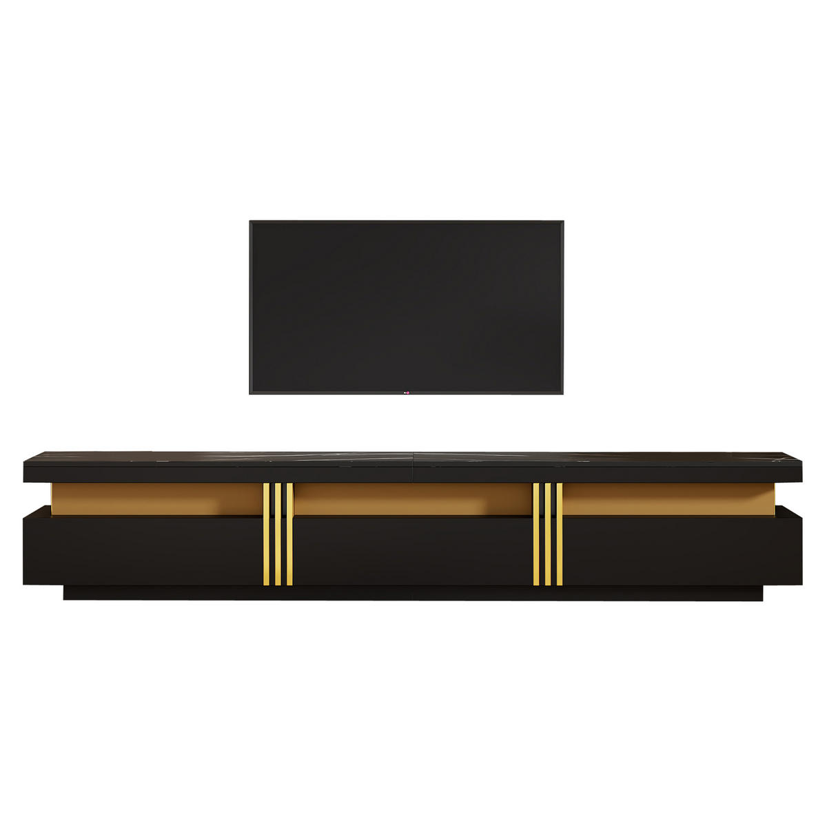TV-LOWBOARD aus Spanplatte 200x40x42 cm Schwarz mit 3 Schubladen und Kabelauslass - Schwarz, Holzwerkstoff (200/42/40cm) - IVMEU