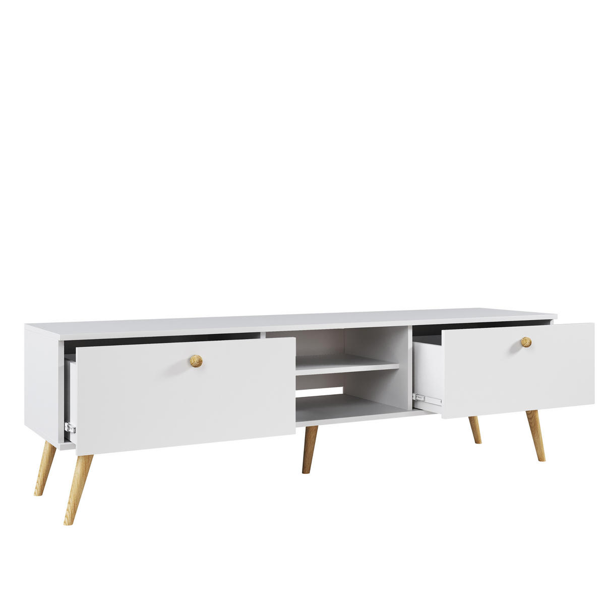 LOWBOARD NATURA, 170 cm, Weiß Matt, 2 Schubladen mit Soft-Close - Weiß, Holz (170/50/41cm) - Excellent Home