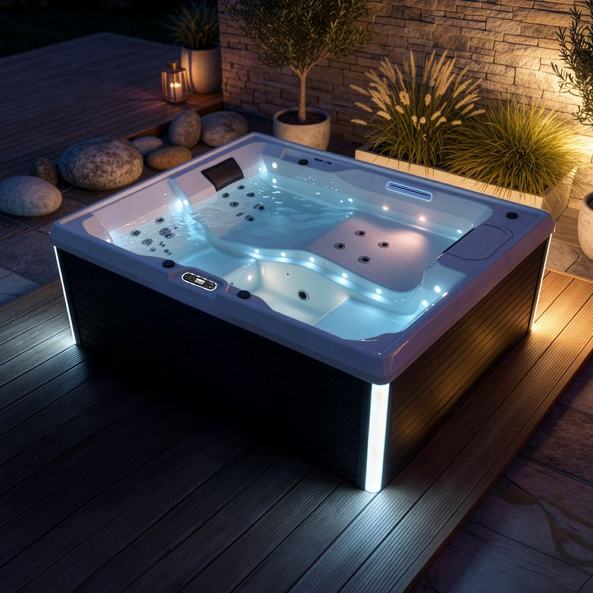 OUTDOOR WHIRLPOOL STREAM PURE - 211 x 156 cm, Pure - Anthrazit, Kunststoff (156.5/74.05/211cm) - Home Deluxe