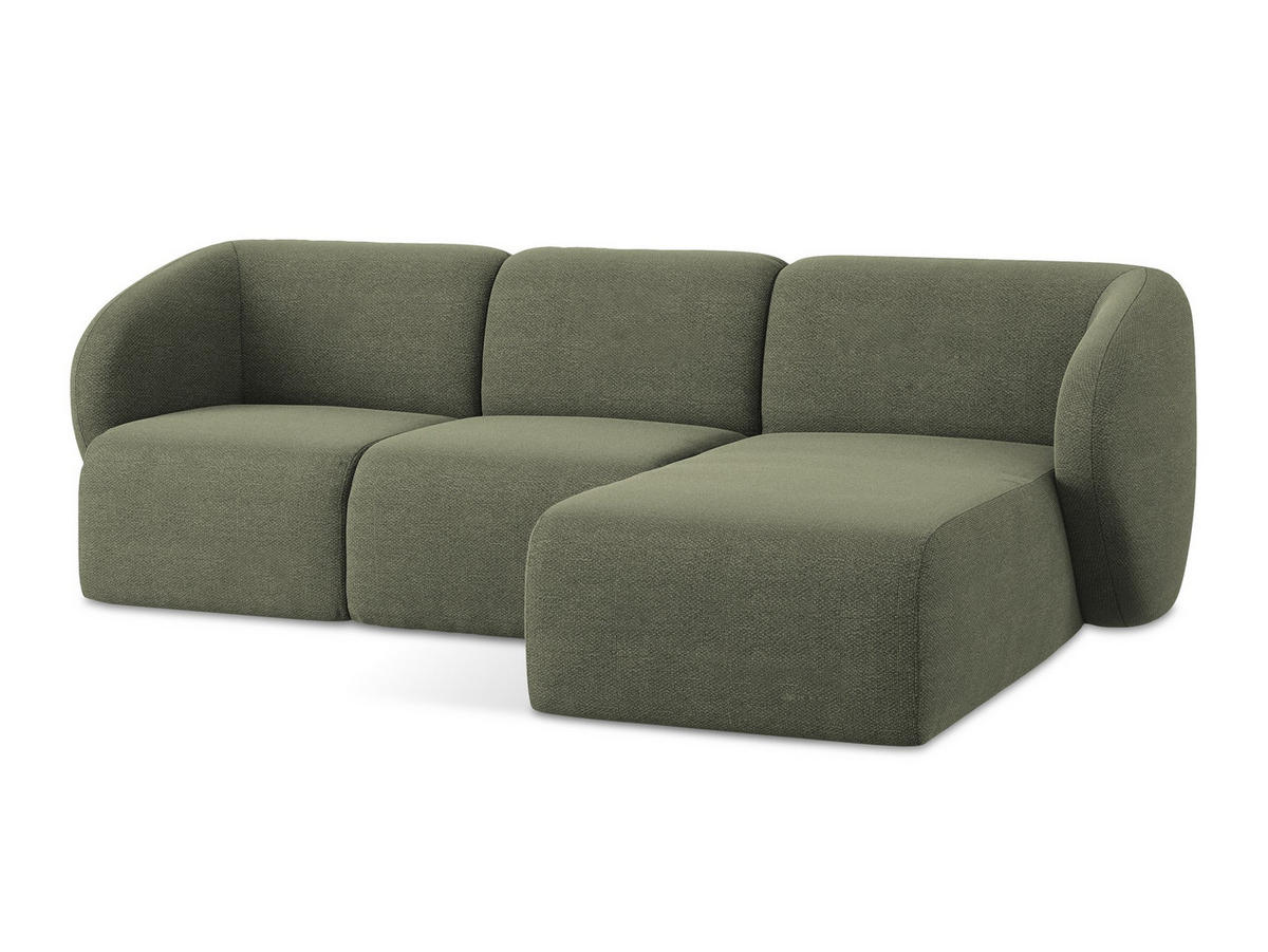 ECKSOFA Rechts Bouclé Stoff Grün - Schwarz/Olivgrün, Holzwerkstoff/Kunststoff (248/166cm) - Makamii