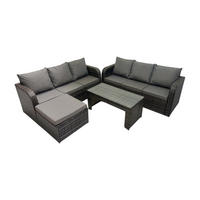 GARTENSOFA SET mit COUCHTISCH Polyrattan 7-Sitzer - Dunkelgrau/Grau, Glas/Kunststoff - Fimous