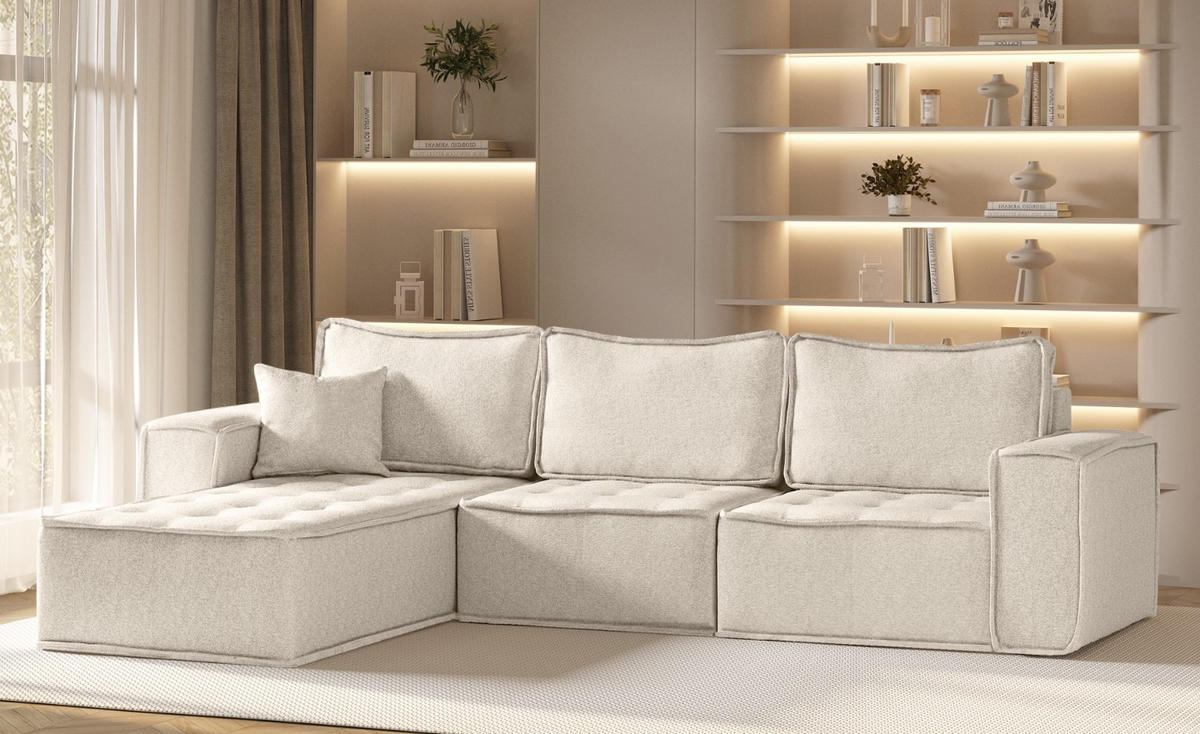 ECKSOFA L-förmige Bohoo-Maxi Hellbeige Links - Ecru, Holz (192/292cm) - Kaiser Möbel