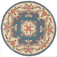 WOLLTEPPICH Aubusson-Muster handgeknüpft BEAULY, Blau-Beige 120x120 cm - Blau, Textil (120/120cm) - KADIMA DESIGN