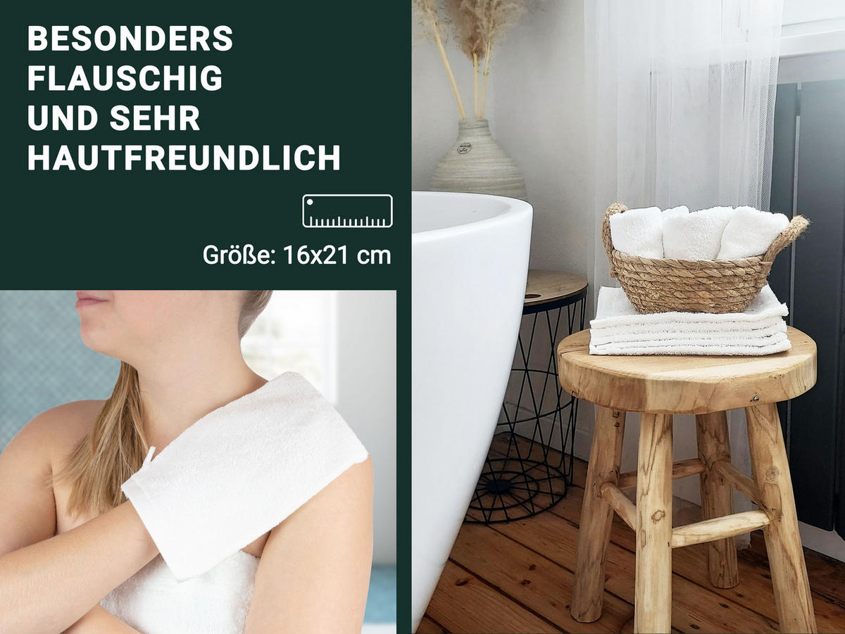 WASCHHANDSCHUH, 10er-Set, 16x21 cm, 100% Baumwolle, Weiß - Weiß, Textil (16/21cm) - Zollner