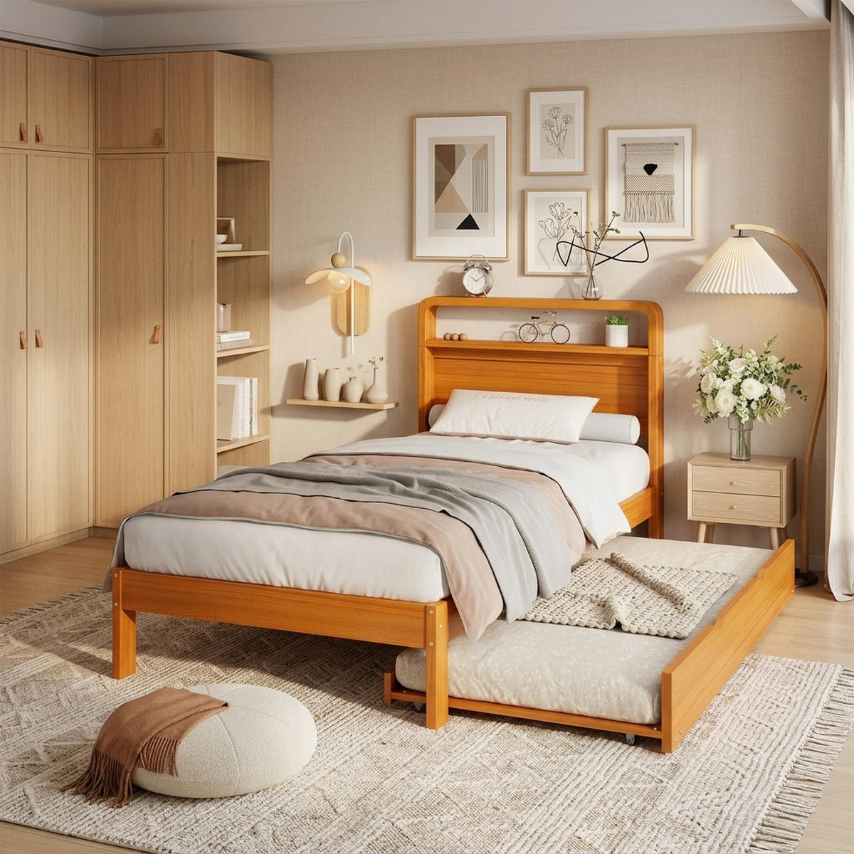 HOLZBETT 90/200 cm DE-32712 mit Ausziehbett Natur - Naturfarben, Holz (90/200cm) - ComfortXL