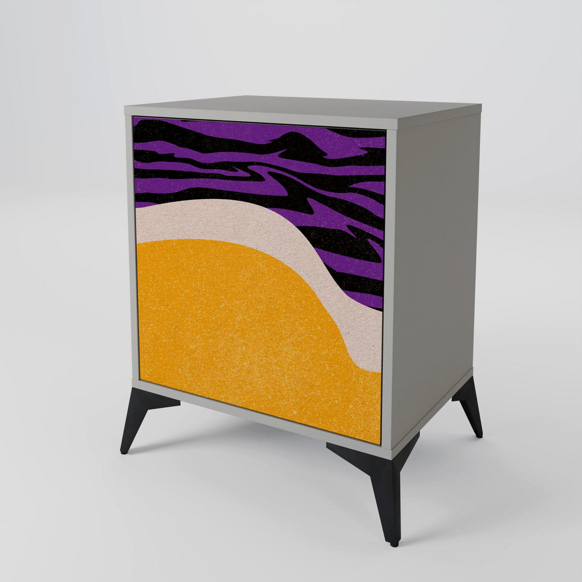 SIDEBOARD INDEPENDENT BORDER, Grau, 57,5x42x77,5 cm, Schräge Buchenholzfüße - Buchefarben/Multicolor, Holzwerkstoff/Buchenholz (57.5/77.5/42cm) - SpaceRebels