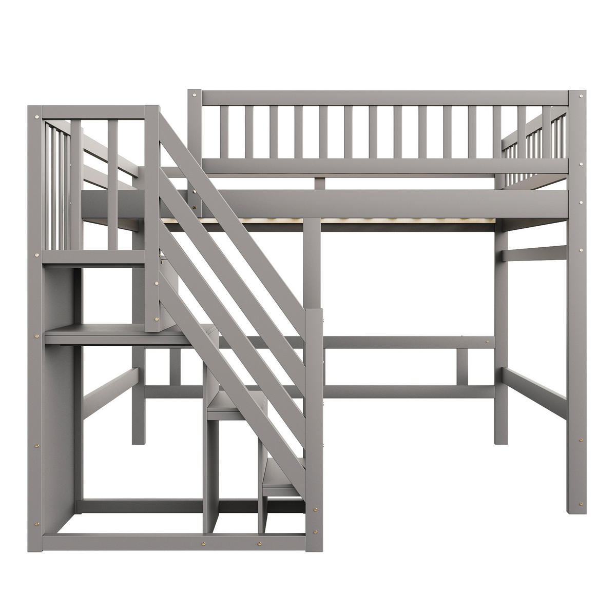 HOCHBETT aus Massivholz 140x200 cm in Grau mit Aufbewahrungstreppe - Grau, Holzwerkstoff (140/200cm) - Modfu