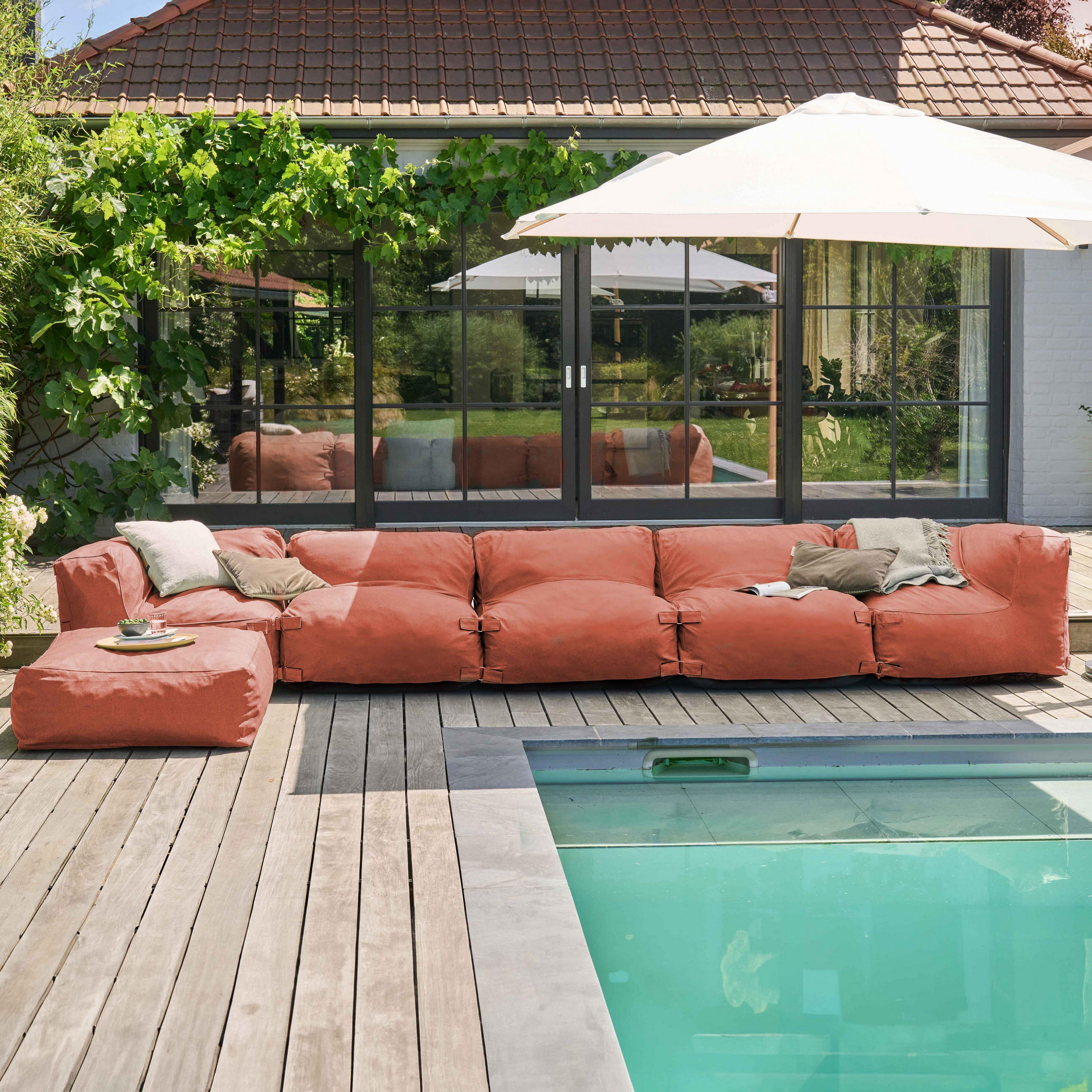 GARTENSOFA mit 6 Sitzplätzen, Terrakotta - Braun, Textil (85/65/510cm) - Oviala