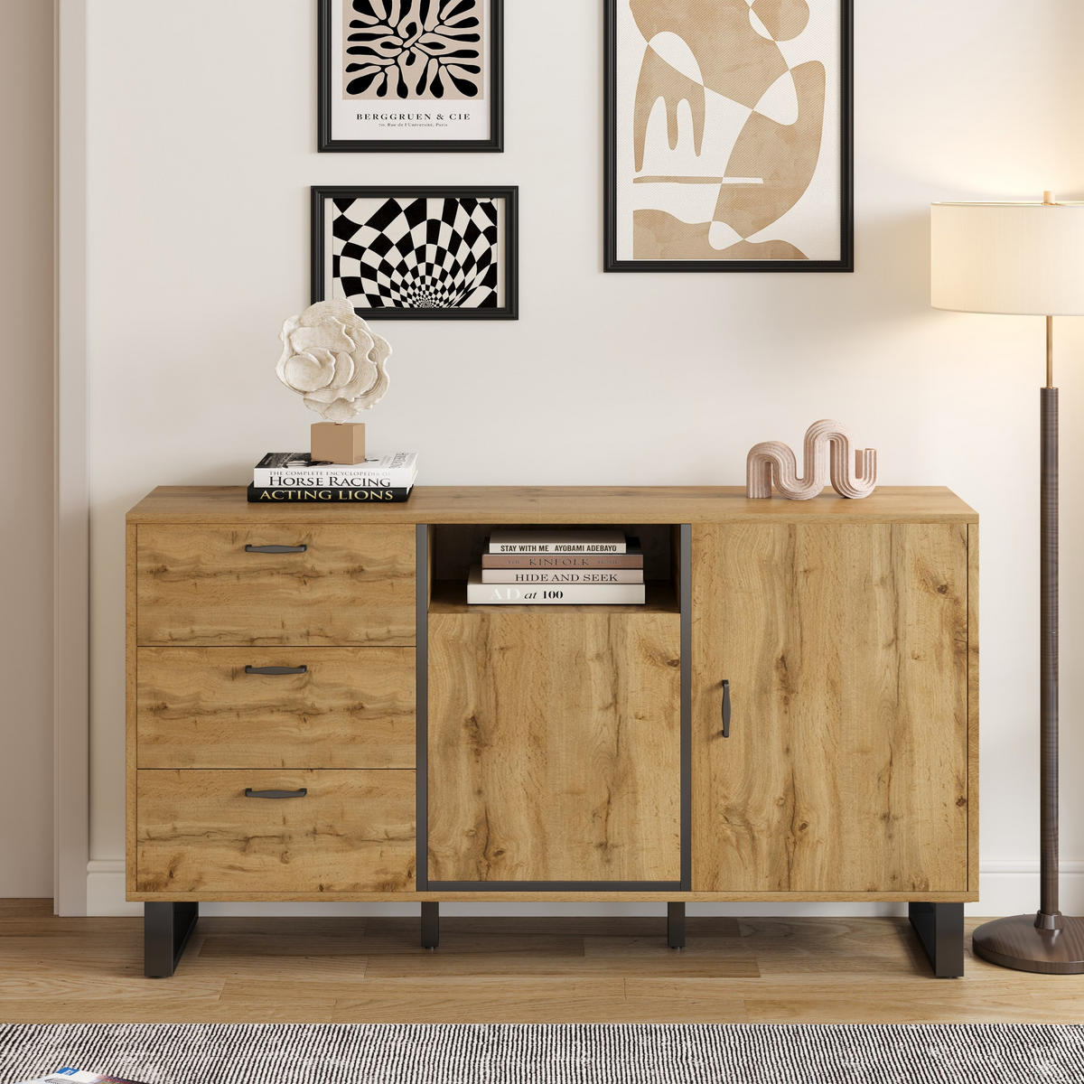 SIDEBOARD Holzeffekt 150/38/77 cm - Braun, Holzwerkstoff/Metall (38/76.5/150cm) - Urban Meuble