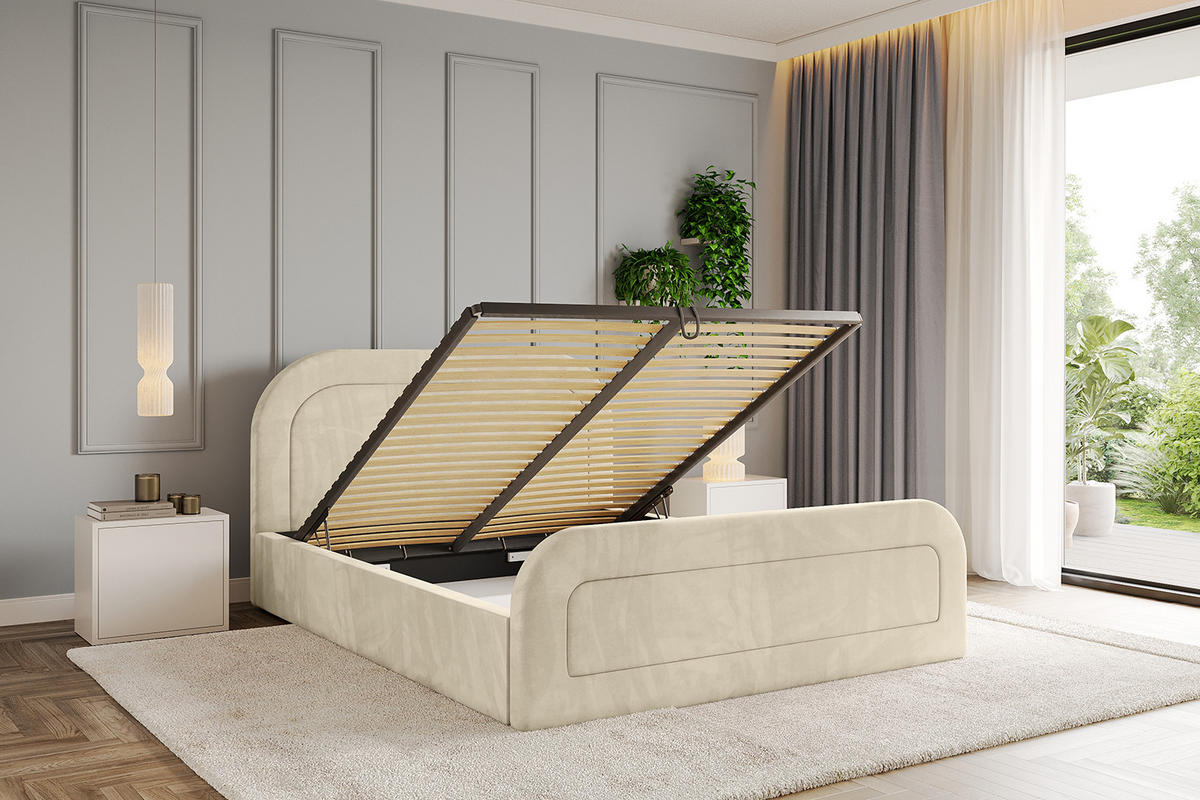 POLSTERBETT mit Bettkasten, Fußteil und Lattenrost, Boxbett ohne Matratze - LERAY-Z 180x200 Beige - Ecru, Holzwerkstoff/Textil (180/200cm) - ALTDECOR