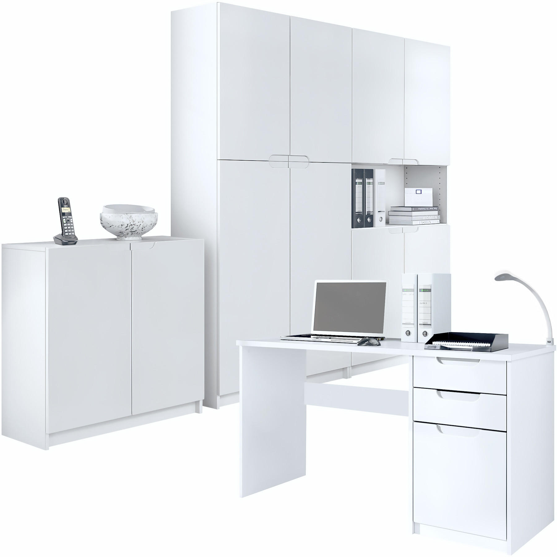 Vladon Büromöbelset Weiß 246x185x60 cm