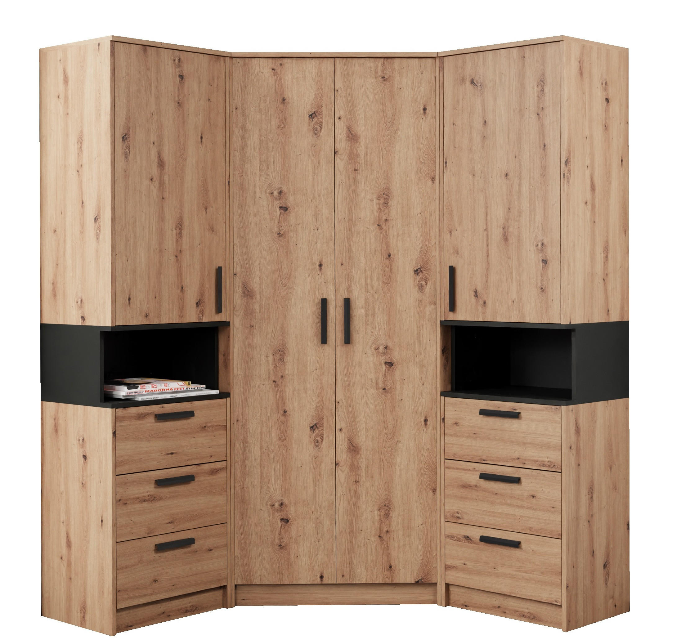 KLEIDERSCHRANK ECKSCHRANK GRANT SET 17/A EICHE ARTISAN 143/195/143 - Schwarz/Eiche Artisan, Holzwerkstoff (143/195/143cm) - Marmex Möbel
