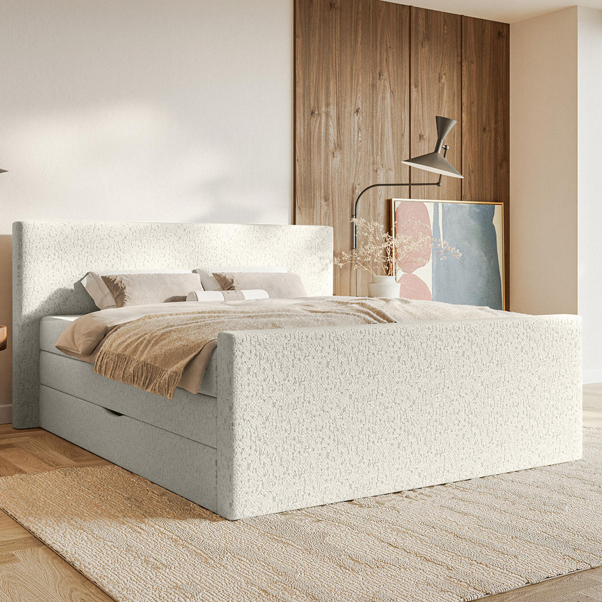 BOXSPRINGBETT Velipoja Premium 200x200 cm, Ecru - Ecru, Textil (200/200cm) - Fedve