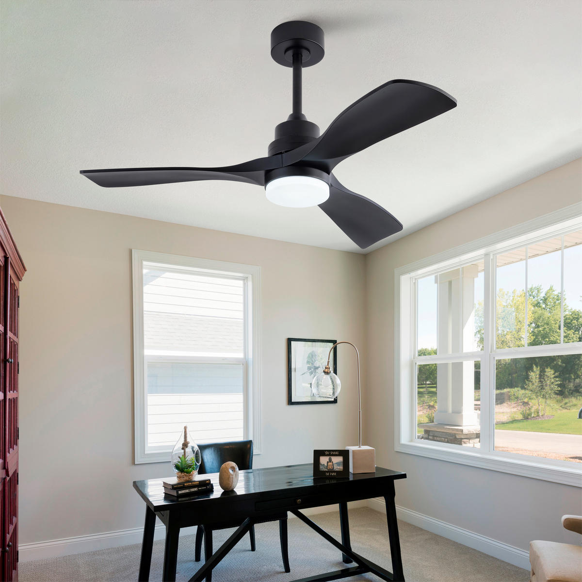 DECKENVENTILATOR 42Zoll Schwarz LED Licht 3 Flügel DC Motor - Schwarz, Kunststoff (107/107/40cm) - CASIVA