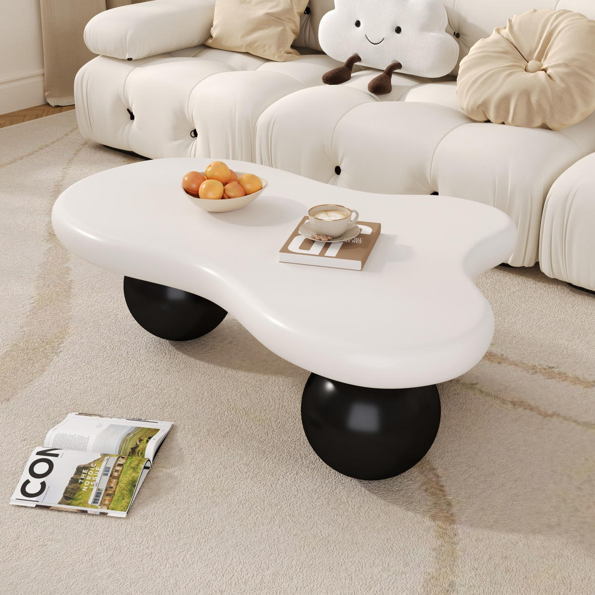 COUCHTISCH Wolkenform LED rund weiß - Schwarz, Holz (62.5/95/32cm) - LEBENLANG