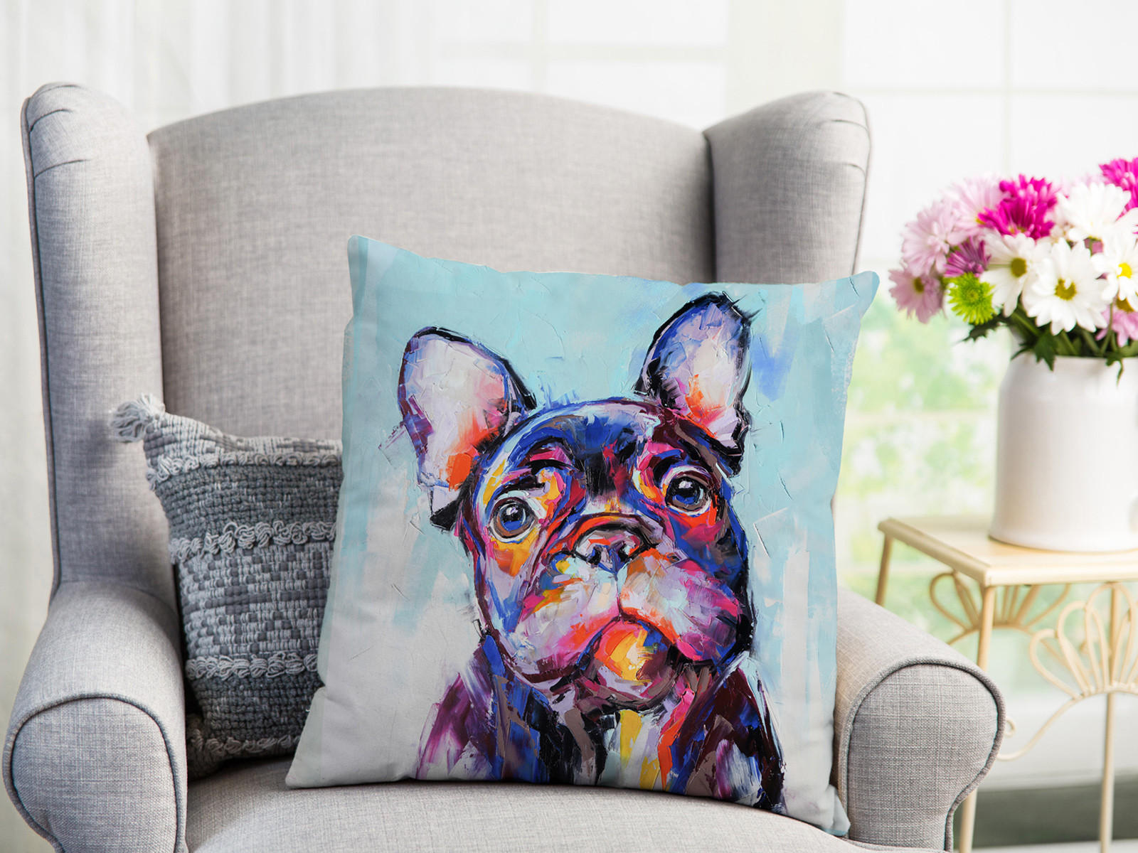 WENDE-KISSENHÜLLE POP-Acryl Buddy 45/45 cm - Multicolor/Hellblau, Textil (45/45cm) - beties Heimtextil