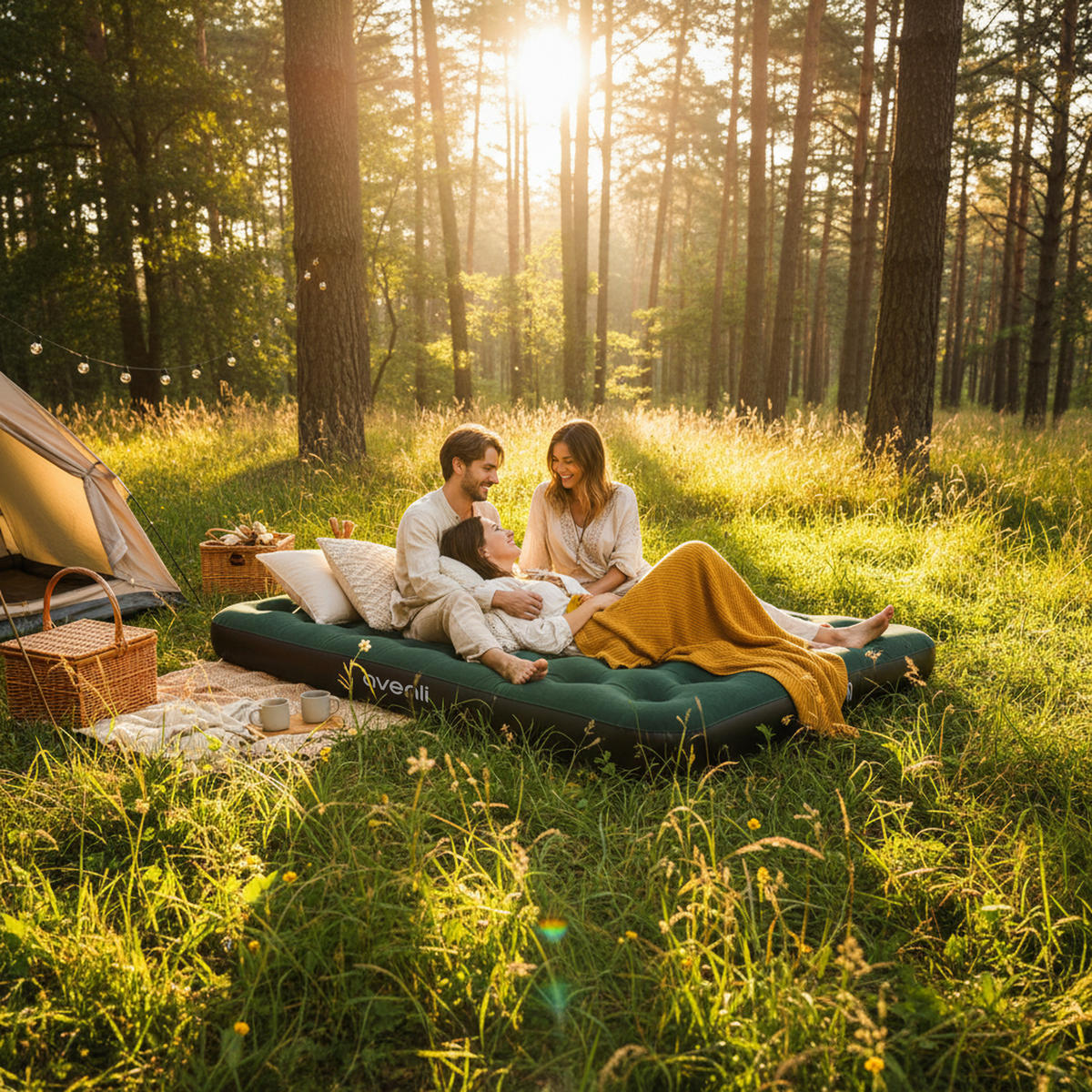 LUFTBETT Luftmatratze 2-3 Personen Camping CloudCoil grün 203x183x22cm - Grün, Kunststoff (183/203cm) - Avenli