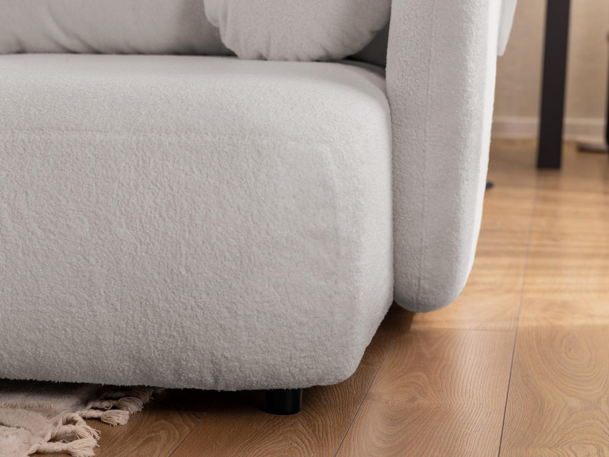 ECKSOFA Candy mit Schlaffunktion Hellgrau Bouclé-Stoff - Ottomane rechts - Hellgrau/Schwarz, Holz/Kunststoff (146/230cm) - S-Style Möbel
