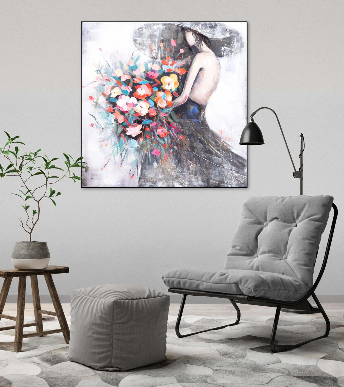 ACRYLBILD HANDGEMALT 80/80 cm - Pink/Schwarz, Holz/Textil (80/80cm) - KUNSTLOFT