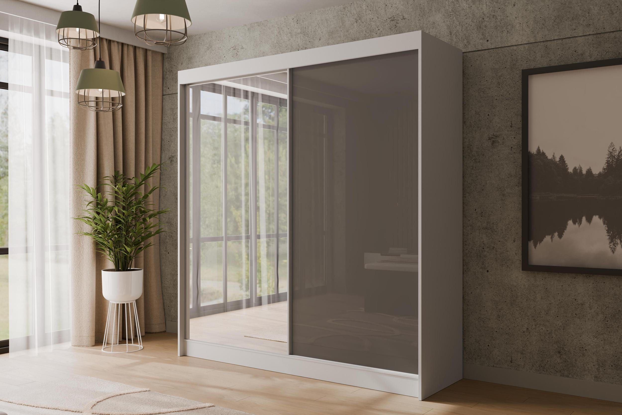 KLEIDERSCHRANK VESLI - 200 cm - Weiß|Grau - Weiß/Grau, Holzwerkstoff (200/215/61cm) - ALTDECOR