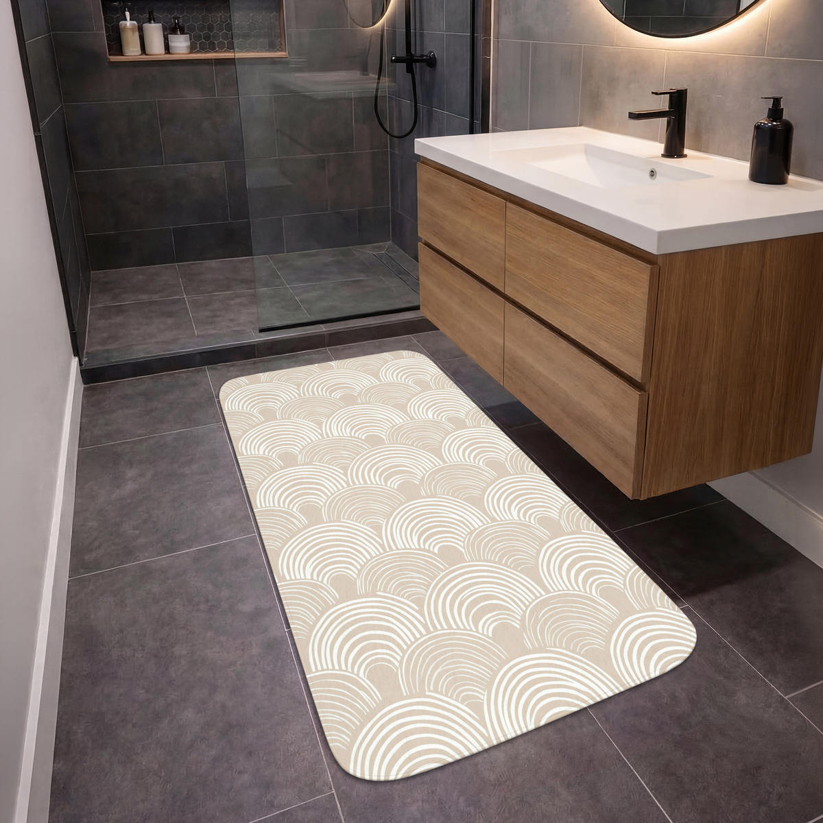 KOUPELNOVÁ PŘEDLOŽKA Vlny - Textura - Béžová 60x120 cm - kašmírová, textil/plast (60/120cm) - OnlyWow