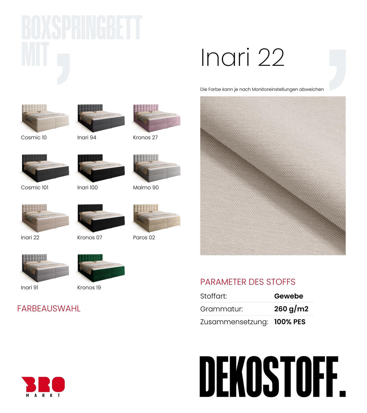 BOXBETT Detroit mit Topper 180/200 Beige - Creme, Textil (180/200cm) - Bromarkt