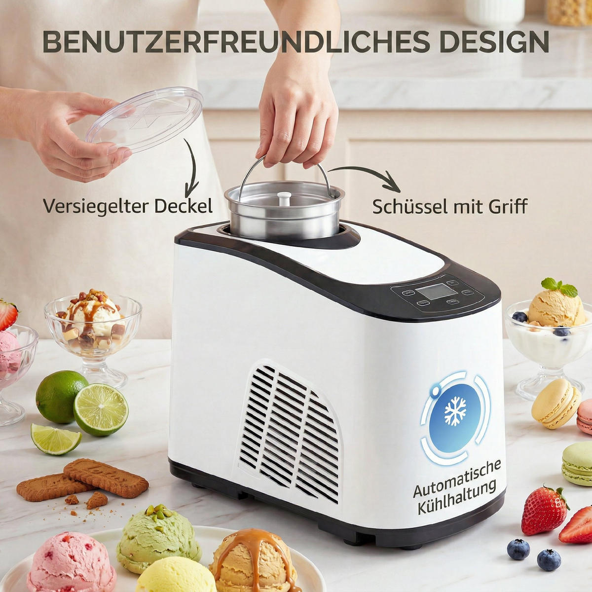 EISMASCHINE ABS Edelstahl Weiß - Weiß, Kunststoff/Metall (22.5/33/37cm) - HOMCOM