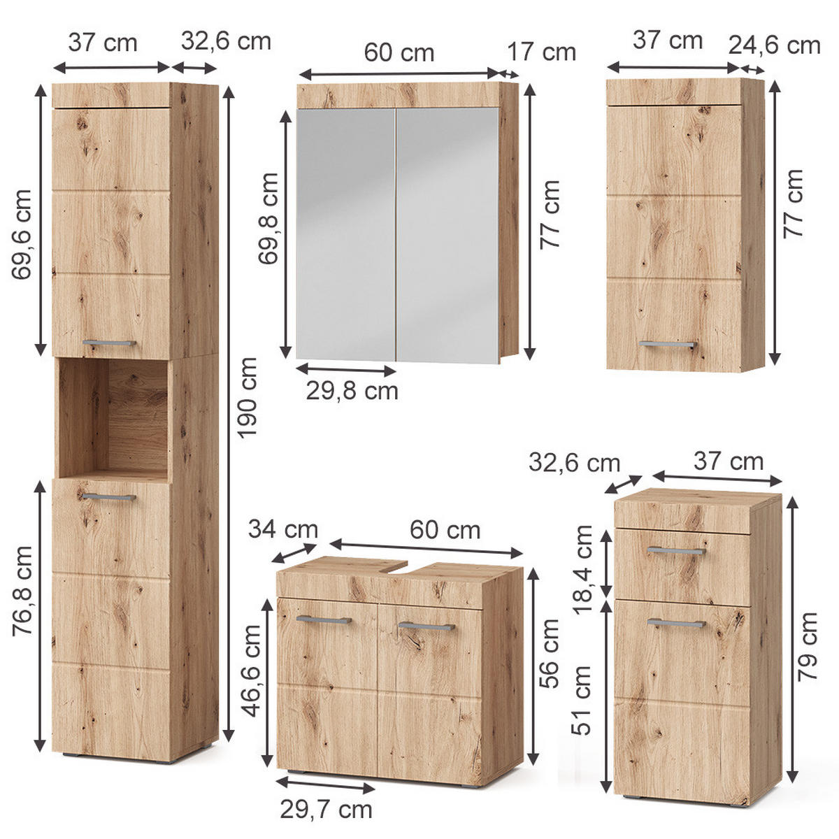 SADA NÁBYTKU DO KOUPELNY Luna Dub Wotan - dub Wotan, kompozitní dřevo (60/56/34cm) - Vicco