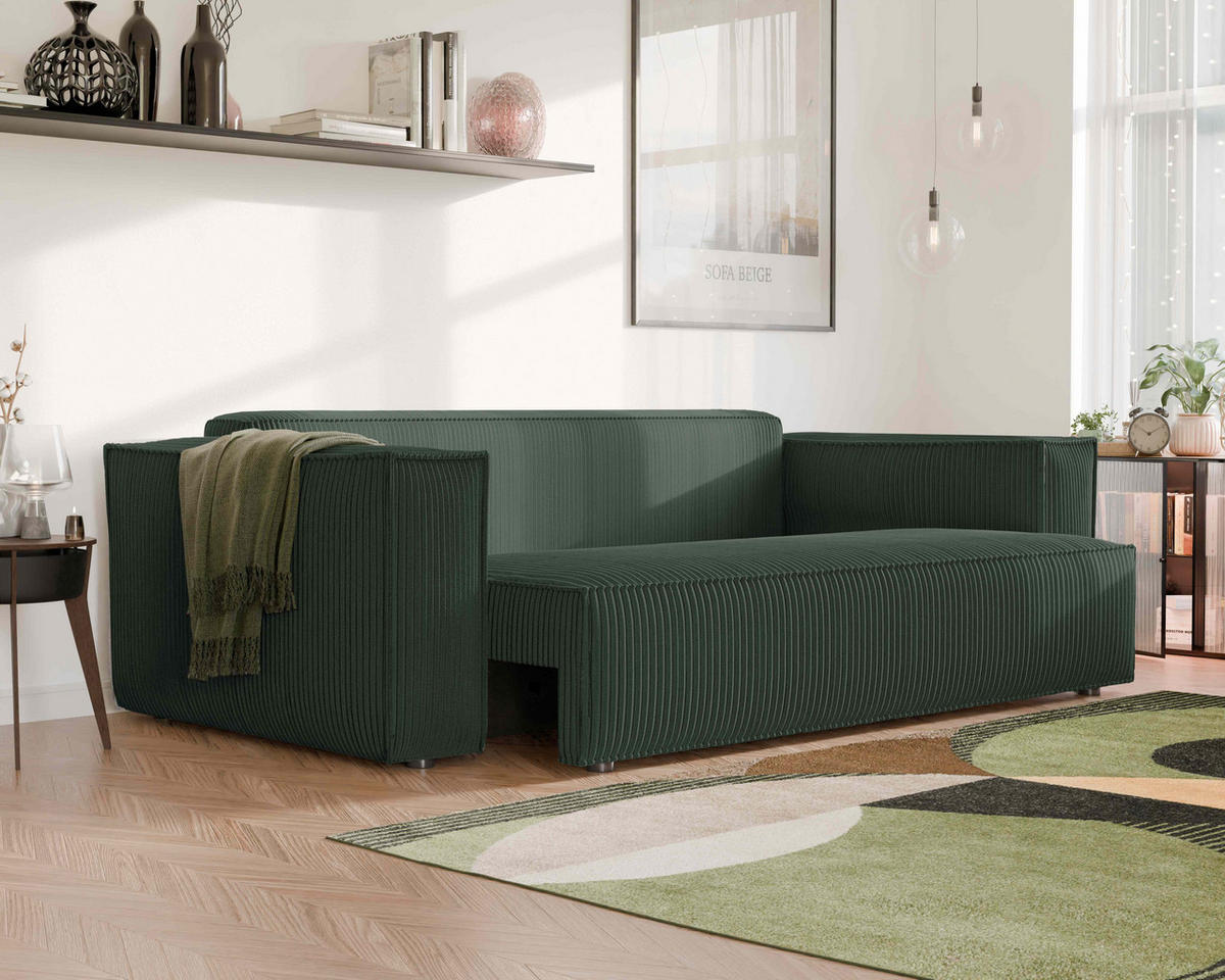SOFA mit Schlaffunktion und Bettkasten, Grün - Grün, Holzwerkstoff/Textil (240/84/105cm) - Idohome