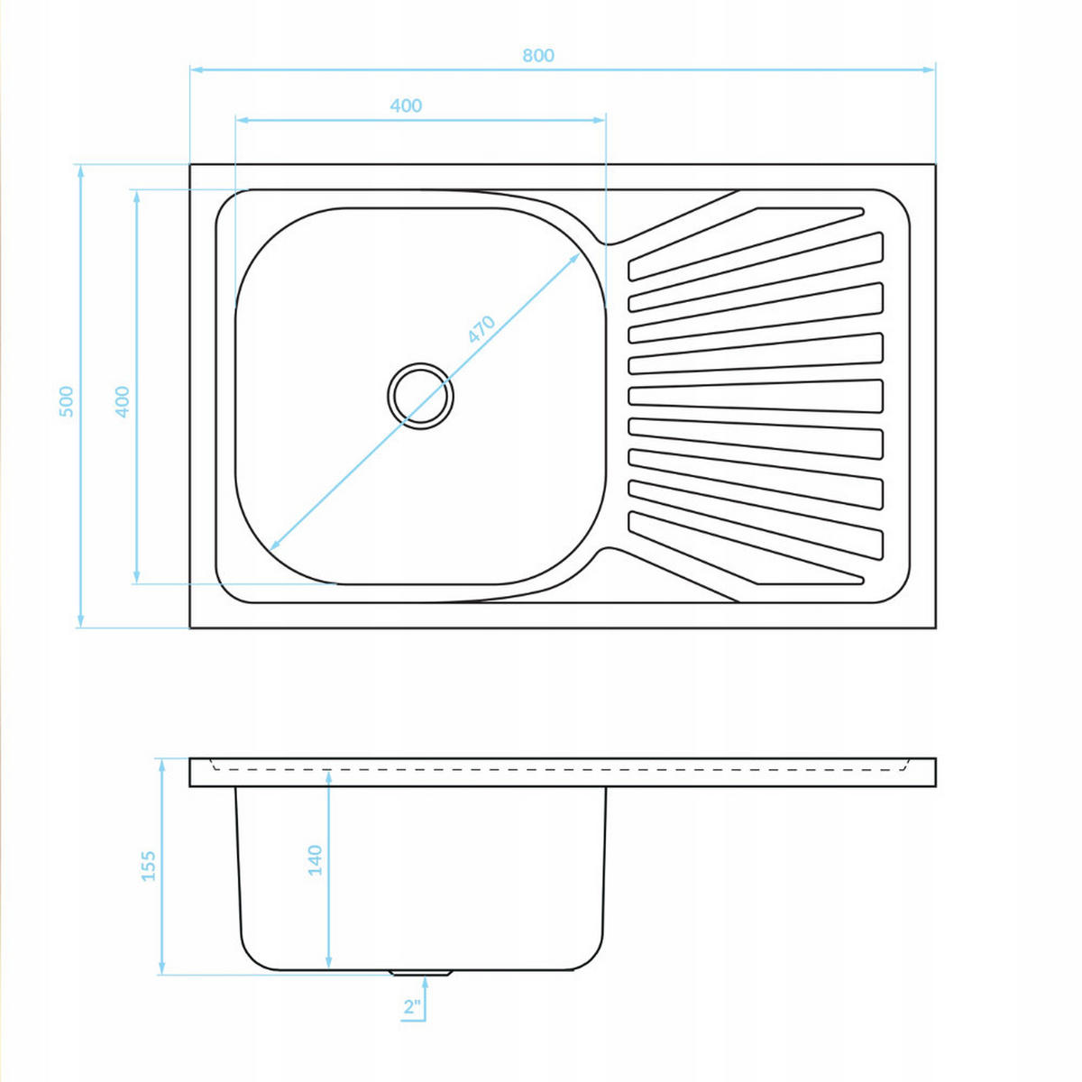 SPÜLUNTERSCHRANK 80cm mit Spüle + Armatur + Siphon Eichenfarbe - Eichefarben, Holzwerkstoff (80/82/50cm) - Stamar