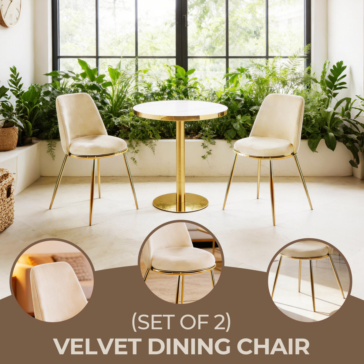 ESSZIMMERSTUHL mit hoher Rückenlehne Velvet Cream White - Weiß, Metall (47/82/56cm) - Meubliv