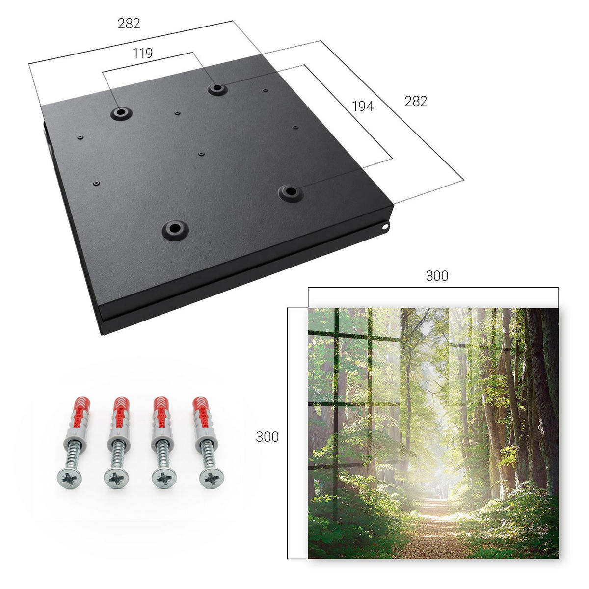 SCHLÜSSELBOX Schwarz 30x30 cm- Türöffnung nach rechts - Waldlandschaft - Grün, Metall (30/30/5cm) - TULUP