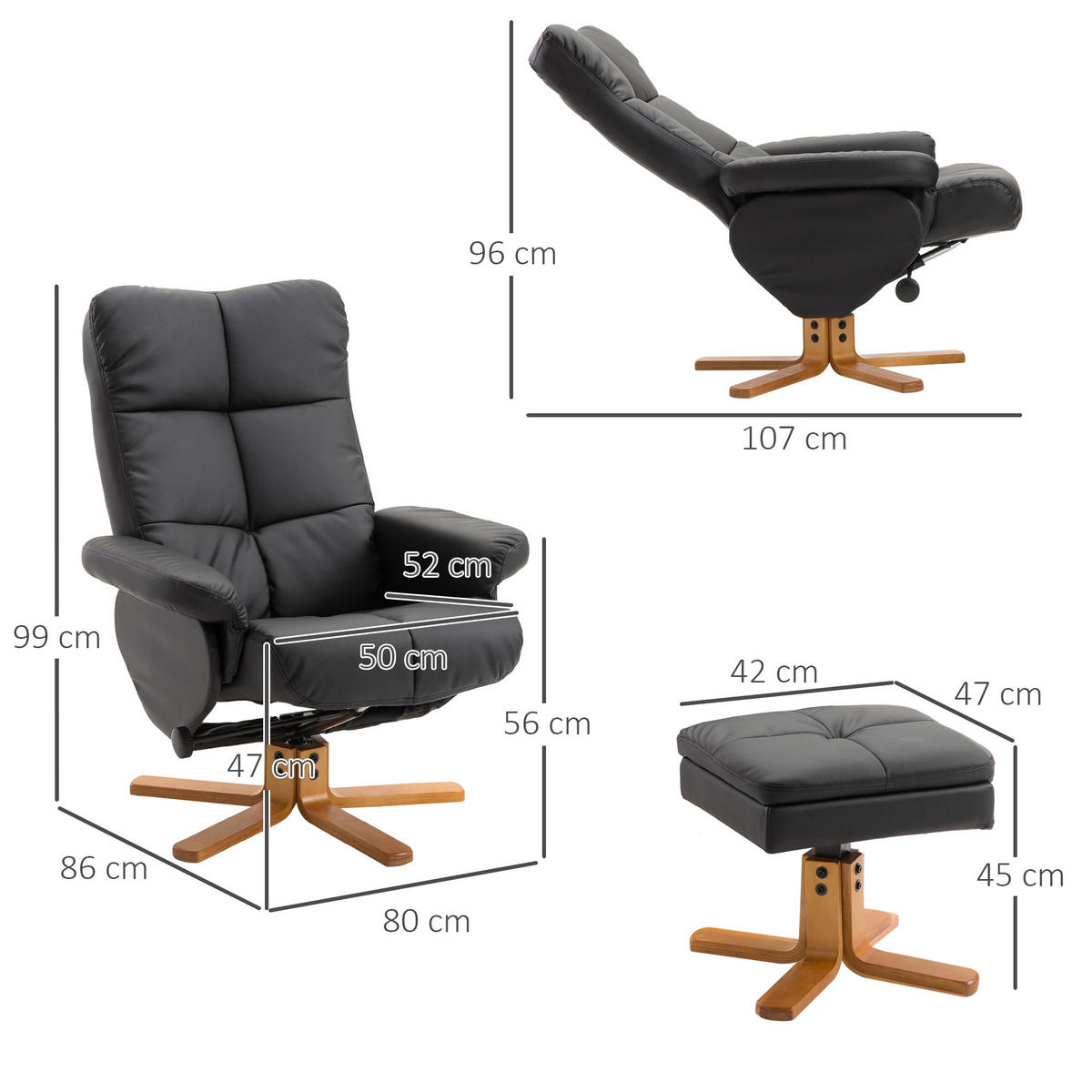 RELAXSESSEL DE-17363 Schwarz - Schwarz, Holz (86/99/80cm) - ComfortXL
