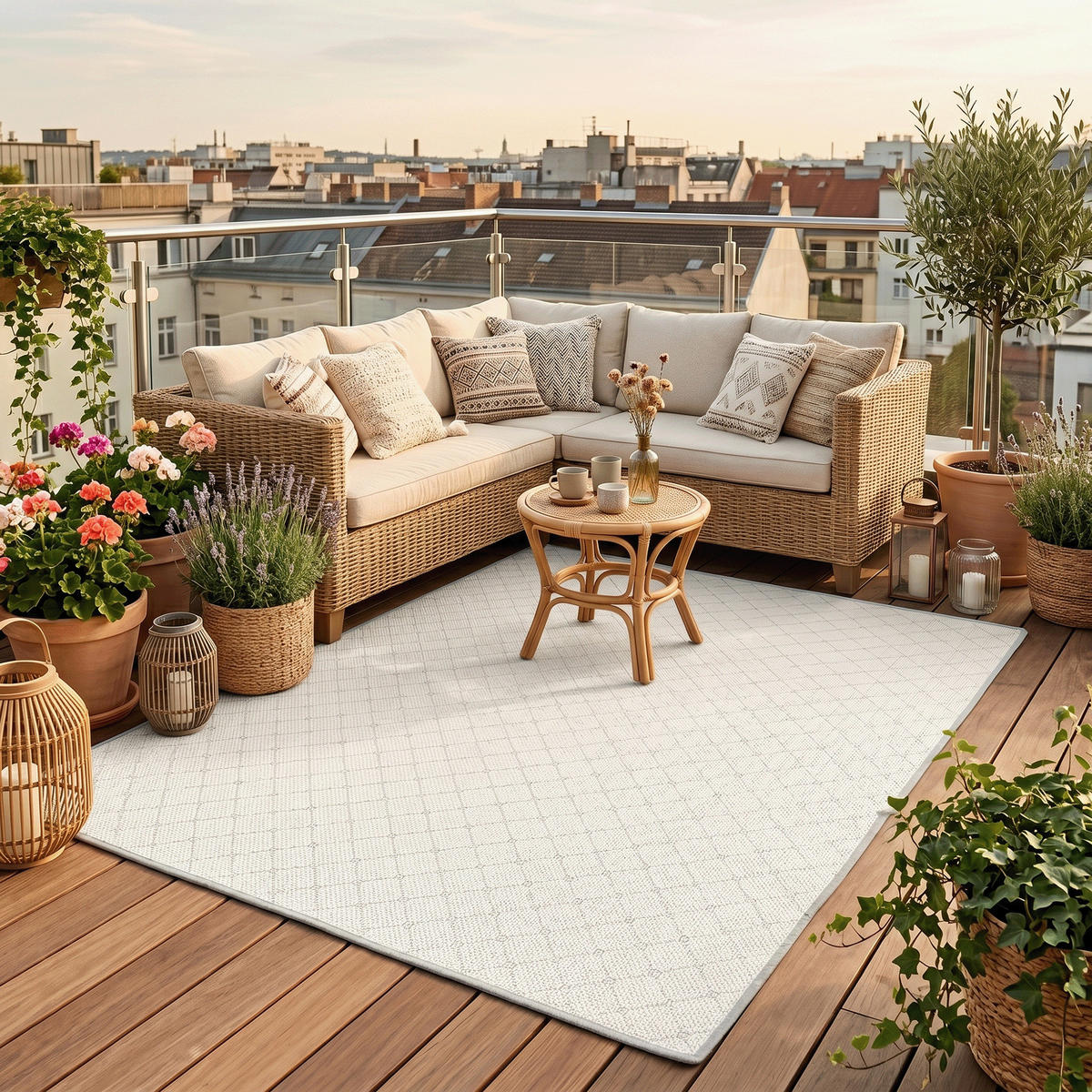 IN & OUTDOOR TEPPICH FLACHGEWEBE OSLO KARO MODERN - Hellgrau, Textil (200/250cm) - Snapstyle