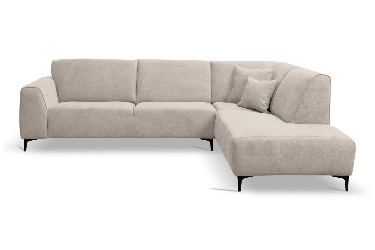 ECKSOFA Mula in L-Form, Coach Farbe: Beige, Velourstoff, Ottomane Rechts - Beige, Textil (274/210cm) - VENASI MÖBEL