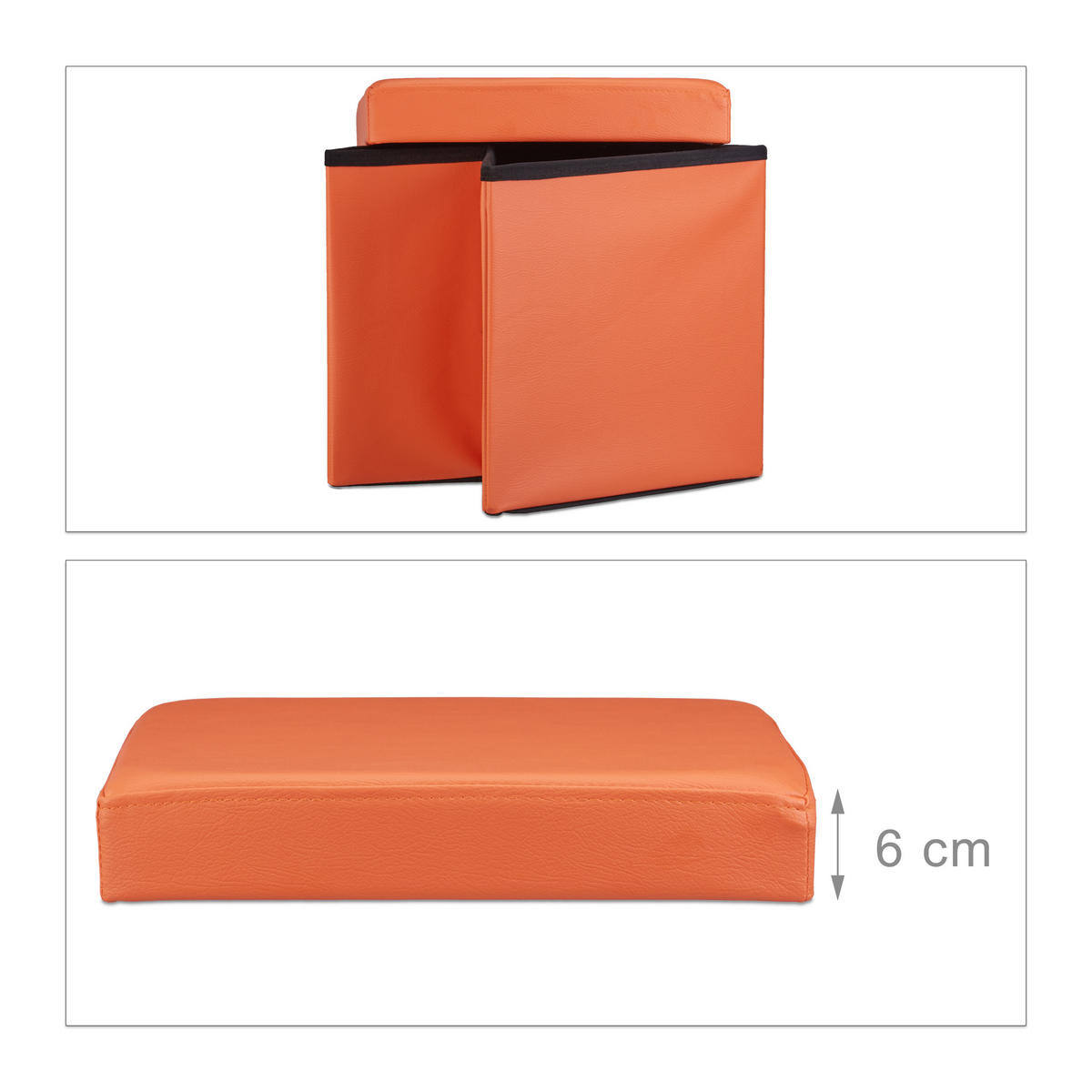 FALTBARER Sitzhocker - Orange, Holzwerkstoff/Kunststoff (38/38/38cm) - Relaxdays