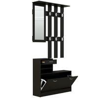 GARDEROBE DE-16743 3-in-1 mit Spiegel & Schuhbank Schwarz - Schwarz, Holzwerkstoff (10/91/90cm) - ComfortXL