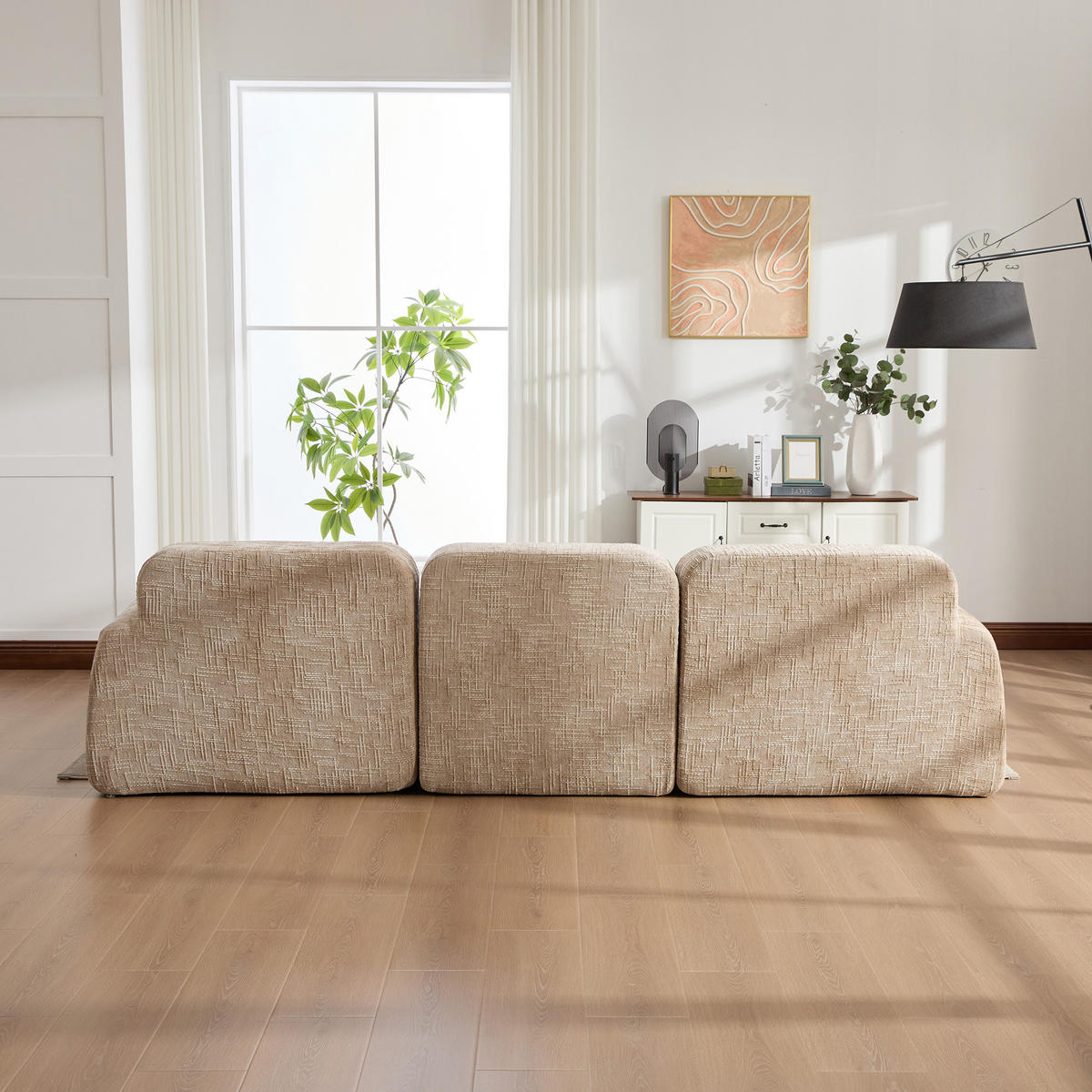 ECKSOFA 269.5/182.5/73 cm Hellkhaki mit beweglicher Fußhocker - Sandfarben, Textil (182.5/269.5cm) - Oxeza